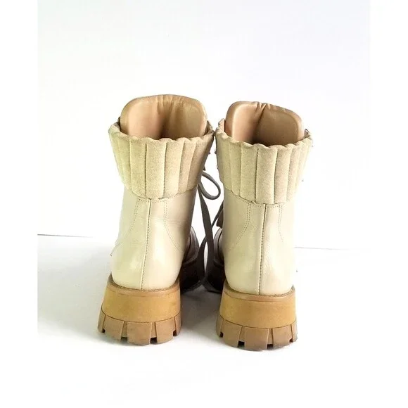 SCHUTZ Women's Sutton Leather Lace Up Hiker Boots Oyster 8.5 Beige Booties - Picture 9 of 14